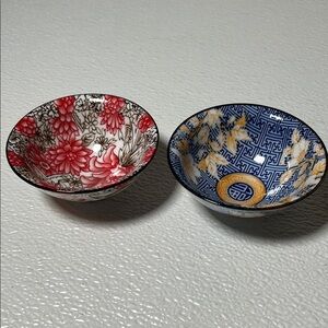 Asian Artist Handmade Hand Painted Tea Cups Floral and Geometric Patterned New